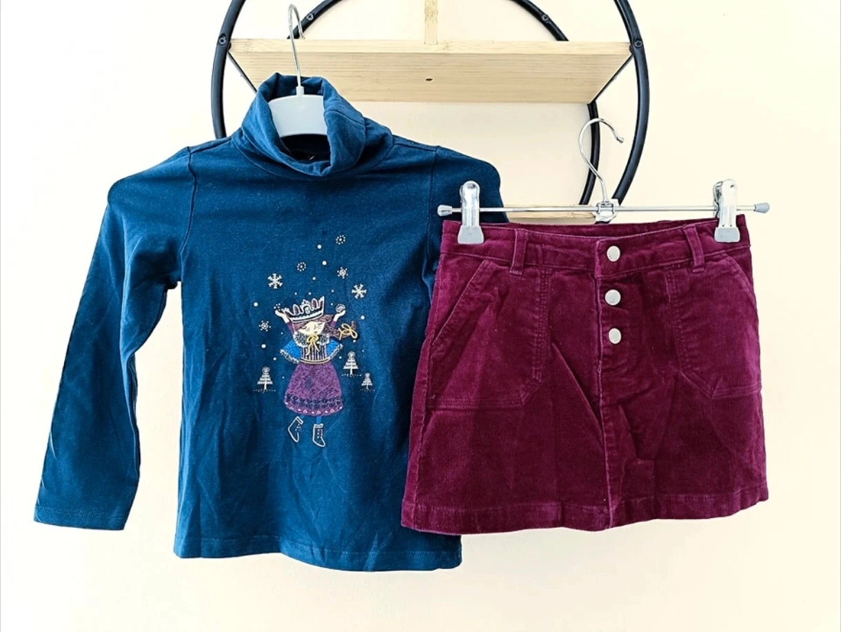 5 ans ensemble teeshirt col roulé sergent major et jupe hivers Okaïdi